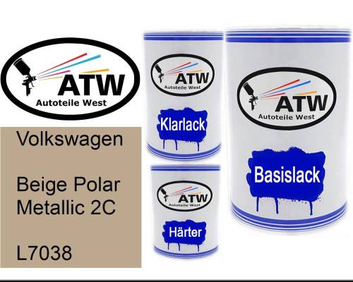 Volkswagen, Beige Polar Metallic 2C, L7038: 500ml Lackdose + 500ml Klarlack + 250ml Härter - Set, von ATW Autoteile West.